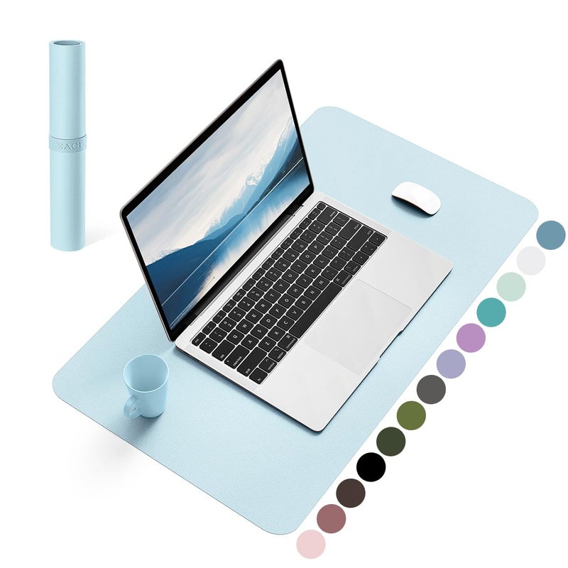 YSAGi Non-Slip Leather Desk Pad, Waterproof Laptop Computer Desk Keyboard Mat, Table Protector Blotter Mat, Large Mouse Pad for Office/Work/Home/Decor(Sky Blue, 23.6" x 13.7") - Image 1